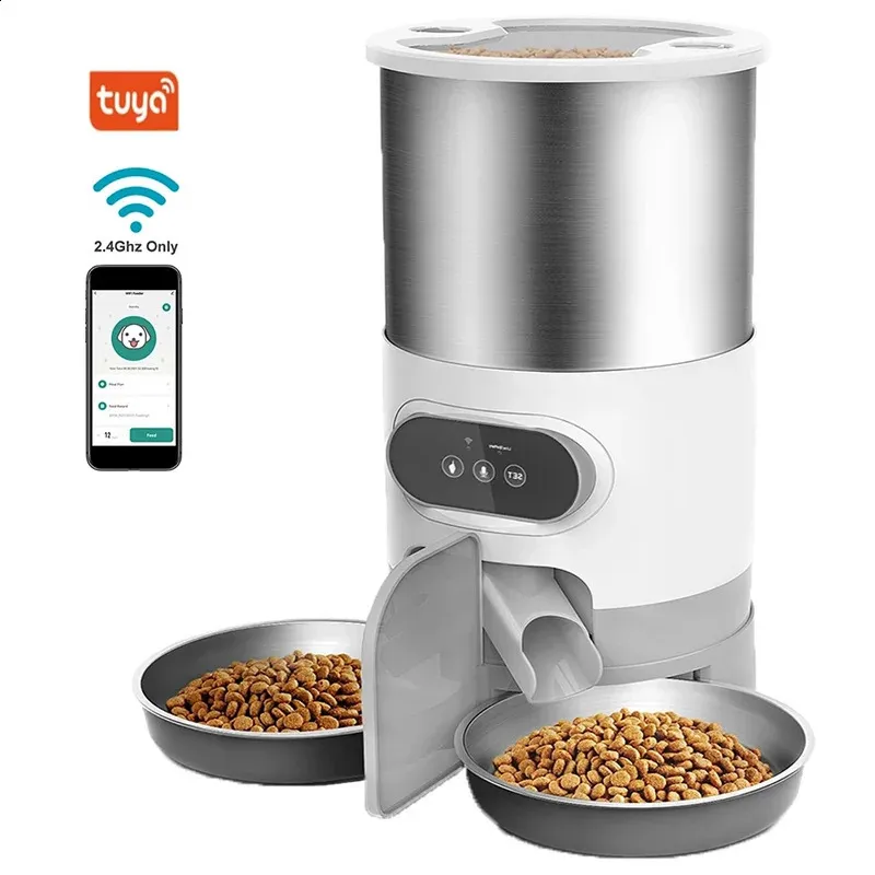 Image result for Cat Timing Feeder Stainless Steel Double Meal Automatic Pet Food ...