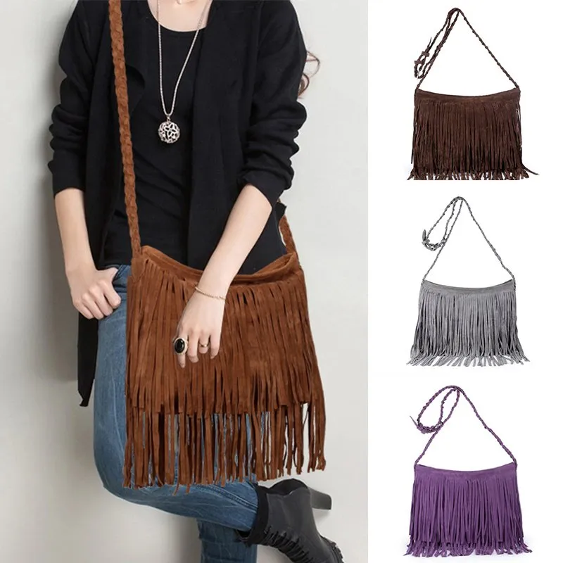 DHgate.com:Fringed Leather Shoulder Bag: Adjustable Knit