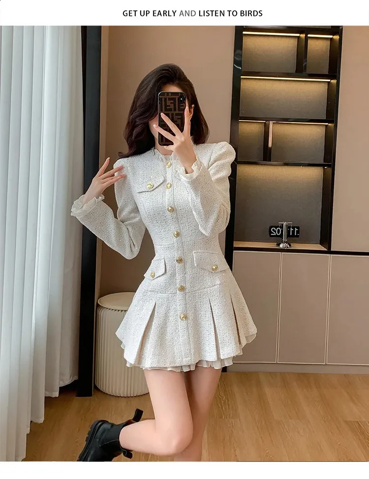 DHgate.com:Tweed Mini Dress: Autumn Long Sleeve, Pleated