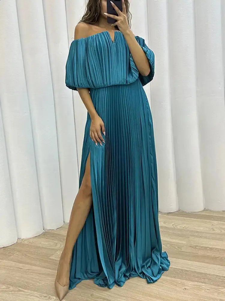 Off the shoulder pleated maxi dress hot sale