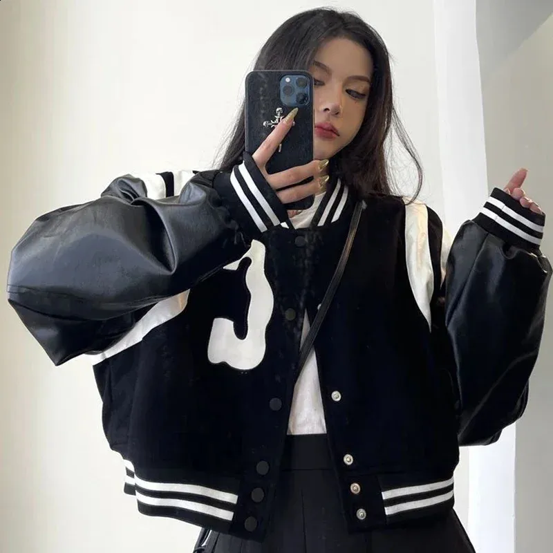 Womens Vintage Korean Cropped Bomber Jacket - Oversized
