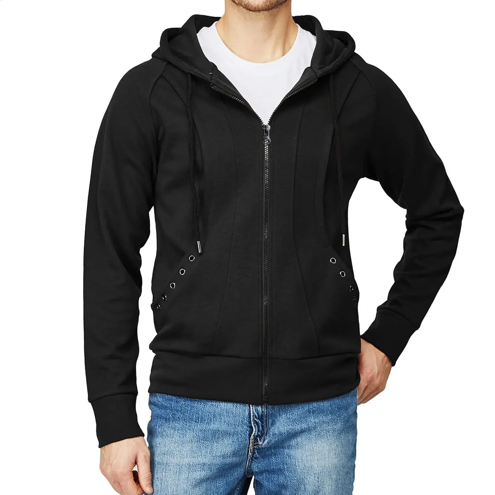 Mens Hoodies Rammstein Hoodie Herz Cropped Zip-Up Hoodie Black/Black