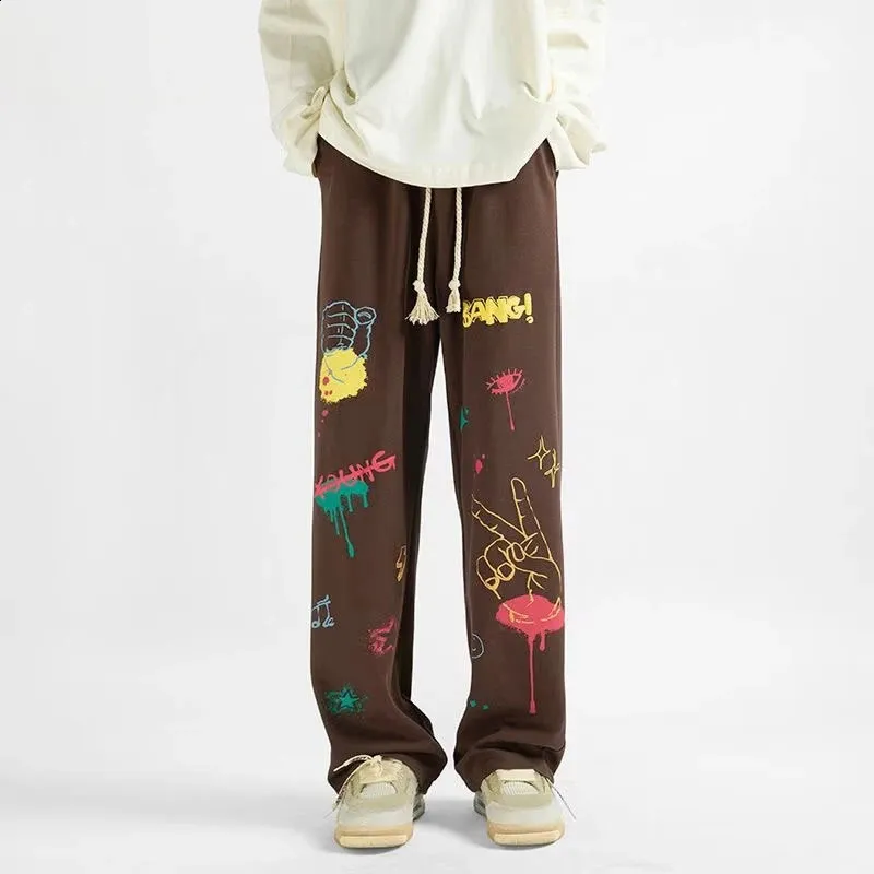 Graffiti Print Baggy Ski Pants Mens Y2K Hip Hop Trousers - Wide