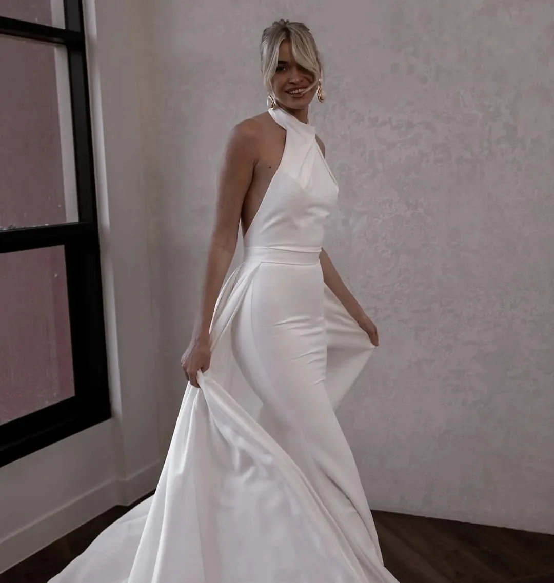 halter striped dress Halter Neck Satin Wedding Dress | Halter Top Wedding Dress