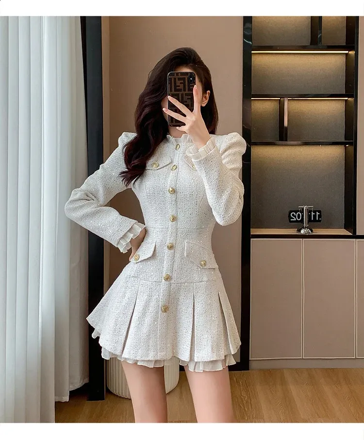 ETMON☆Frill Tweed Set-up DHgate.com:Tweed Mini Dress: Autumn Long Sleeve, Pleated