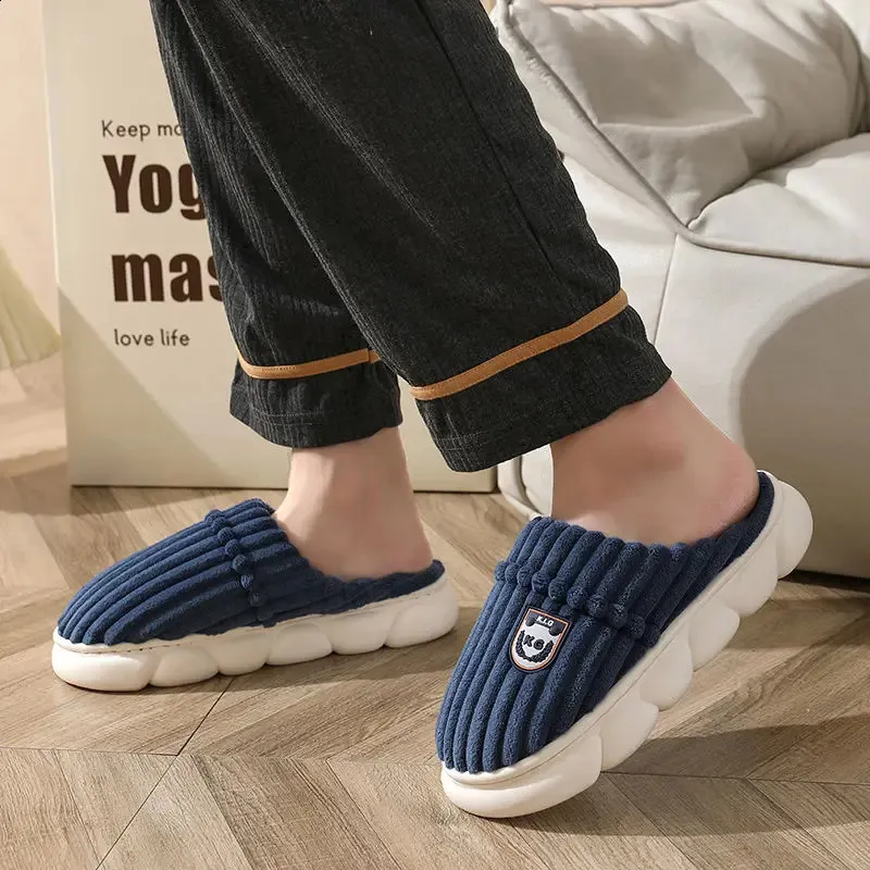 Mens Plush Slippers: Warm Corduroy House Shoes With Thick Soles