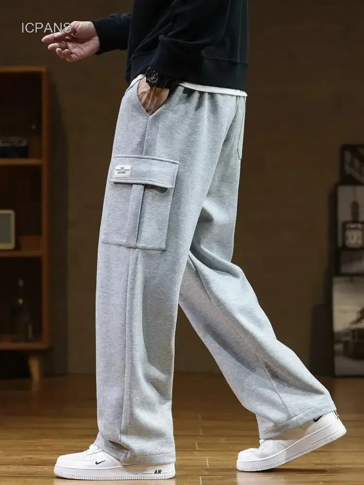 Autumn Men s Cotton Drawstring Sweatpants Comfy Multi Pocket Casual Trousers for Men