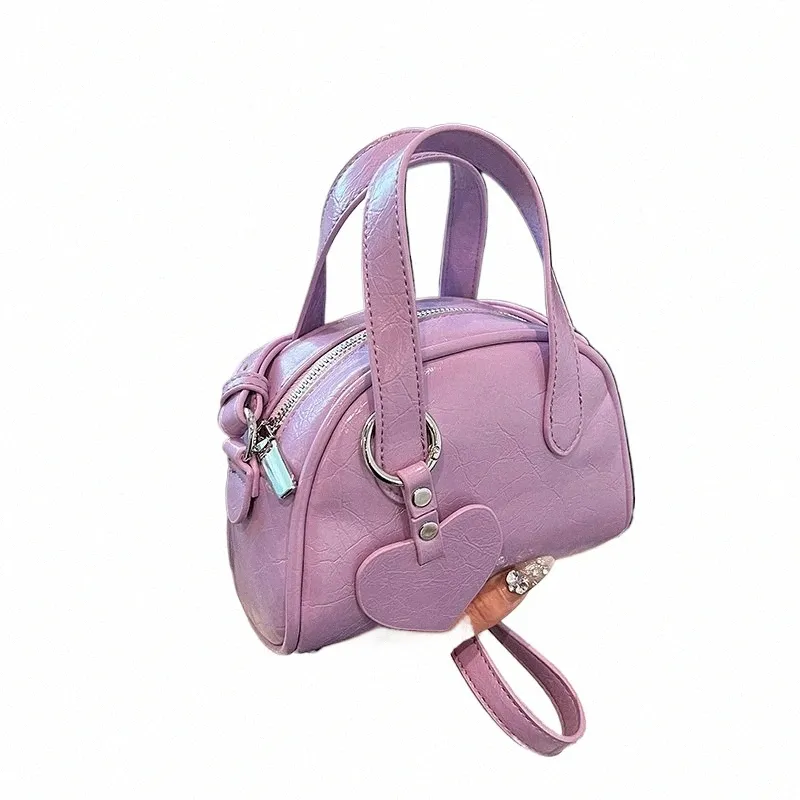 00s master piece mini Boston bag べロア　Y2K Y2K Mini Crossbody Bag - Purple PU Leather Handbag with