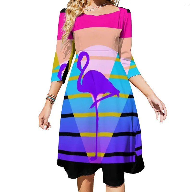 Retro 80s Flamingo Sunset Flare Dress for Women Knee-Length Polyester  Hooded Collar from Dhgate Basic & Casual Dresses - price 41.03