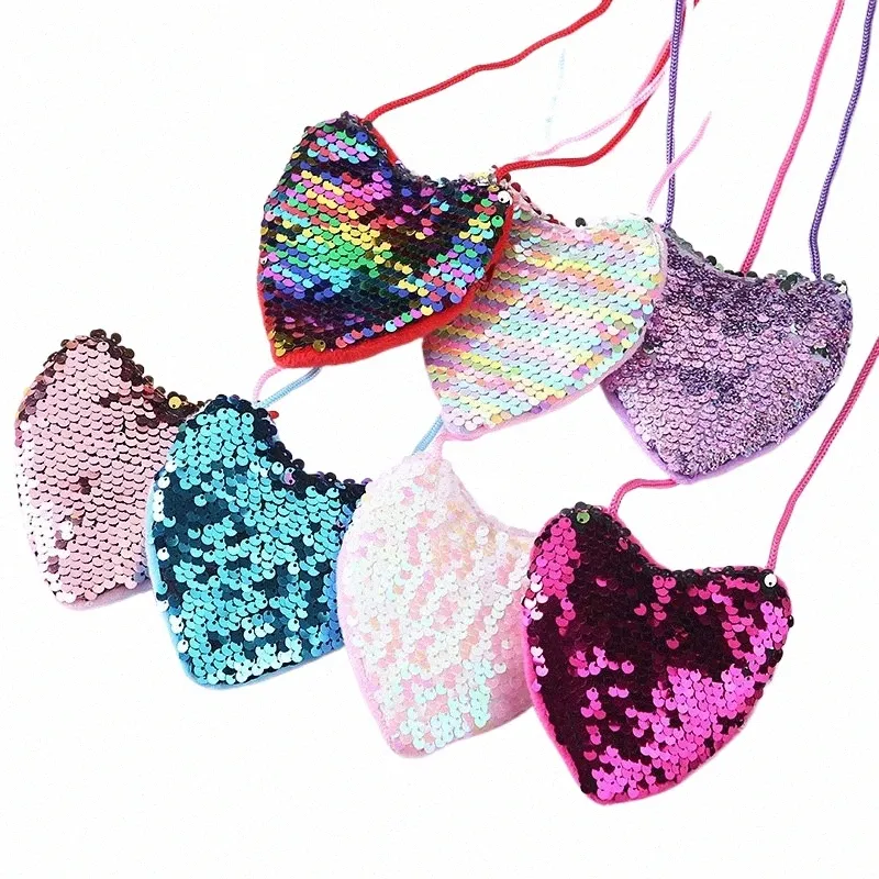 DHgate Shimmering Heart Sequins Coin Purse Stylish Kids Shoulder Handbag for Toddlers and Girls Bags Luggage Accessories