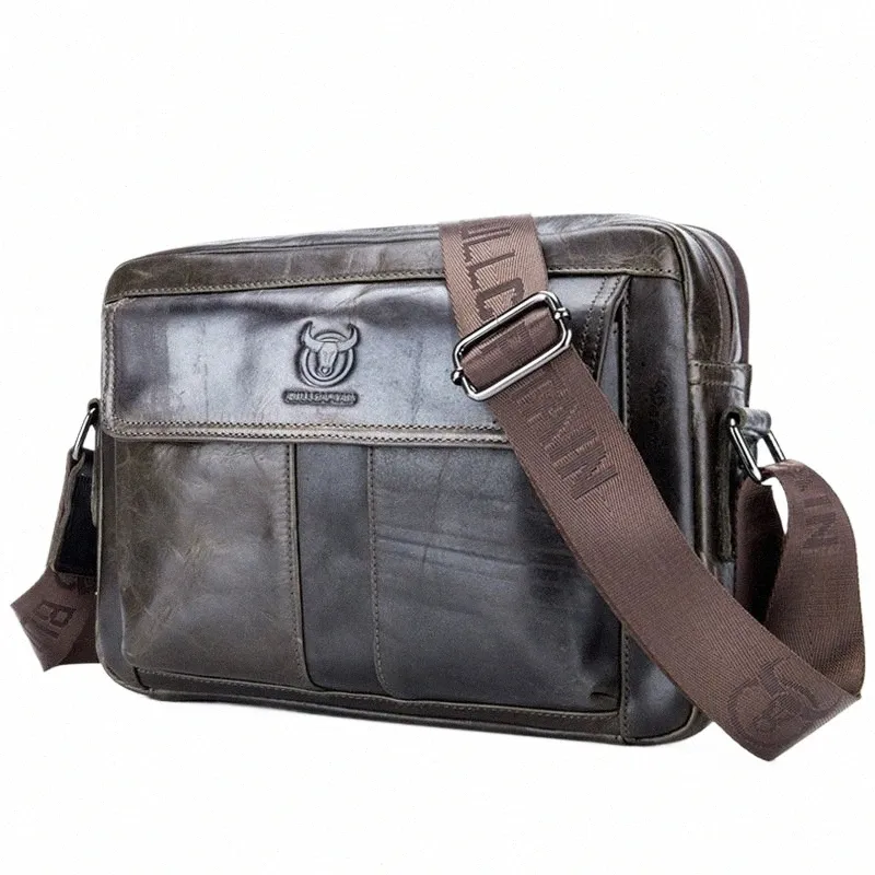 BULLCAPTAIN Men's Leather Shoulder Bag, Retro Business Crossbody Bag