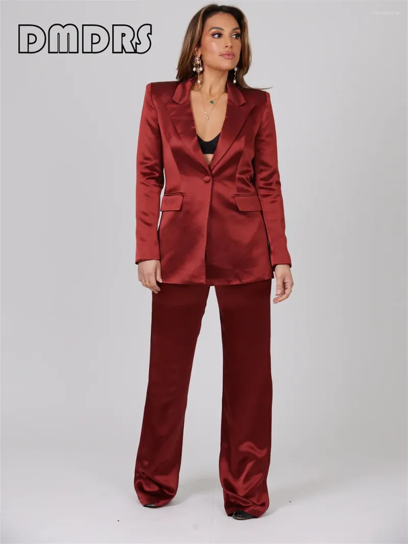 Woman Satin Suits For Ladies Satin Two Piece Pants Set Formal Shop Now - Main Image