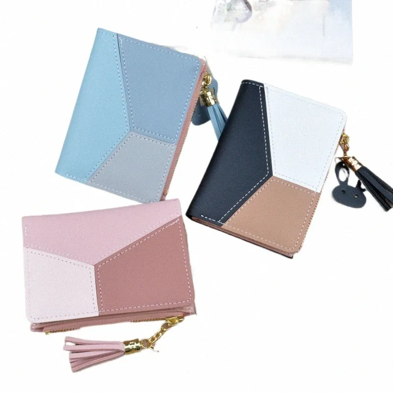 Trendy Womens Short Wallet - Chic Patchwork Design, Secure