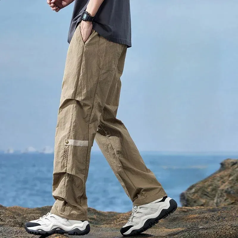 Men's Cooling Work Dress parachute pants men - Casual Baggy Style, Wide Trousers, Straight Fit, Loose Fit with Formal Ice Silk Fabric - Perfect for