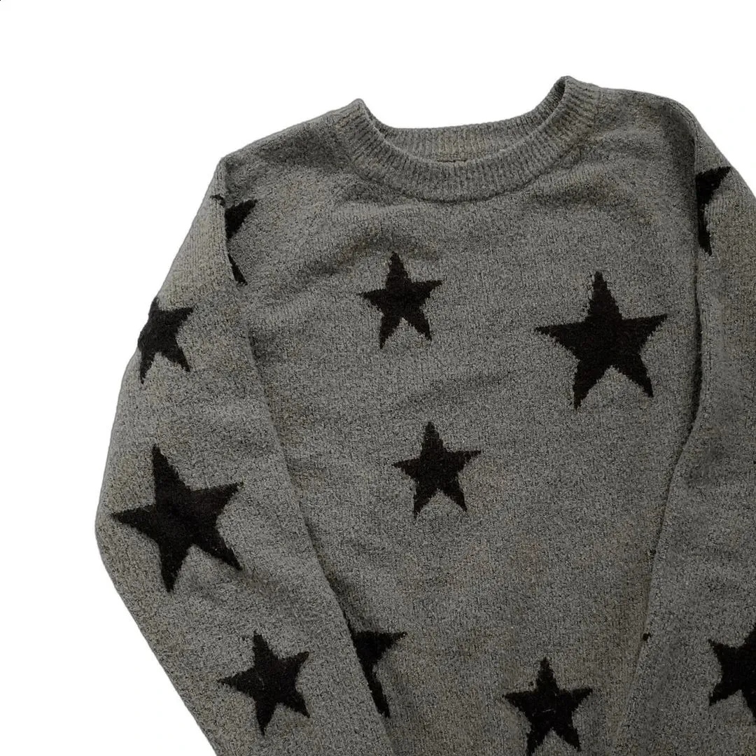 Women's Star Pattern Knit Sweater - Loose Fit Crewneck, Chunky Long Sleeve Pullover, 100% Polyester