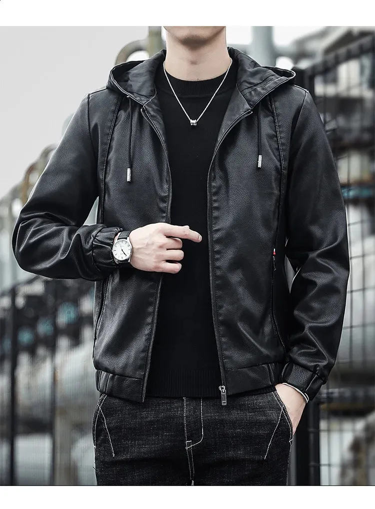 Men's Leather jacket with hoodie - Windproof & Warm Men's Leather jacket with hoodie - Windproof & Warm