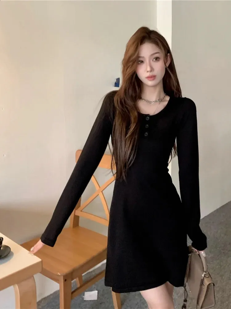 Winter Slim Fit A-line Skirt Pullover knitted jumper dress for Women - Versatile, Elegant, and Fashionable Long Sleeve Outfit