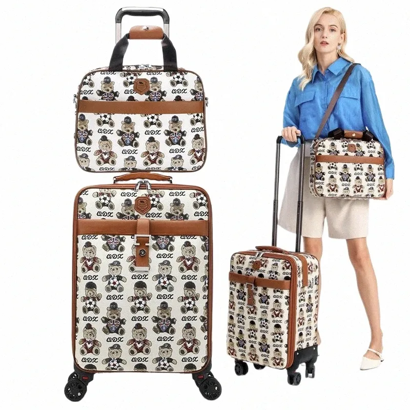Chic Canvas Travel Suitcase Durable Oxford Carry On Luggage with Handbag
