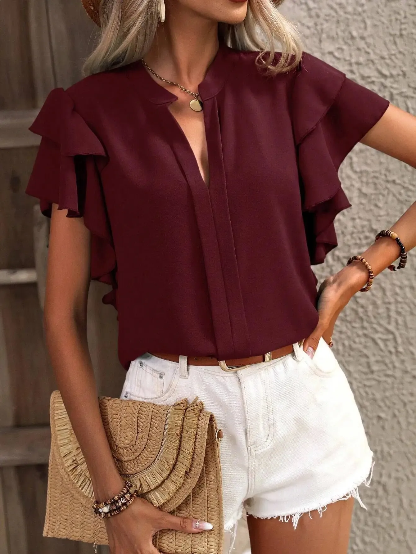 トップス muguet chiffon docking blouse chiffon docking blouse
