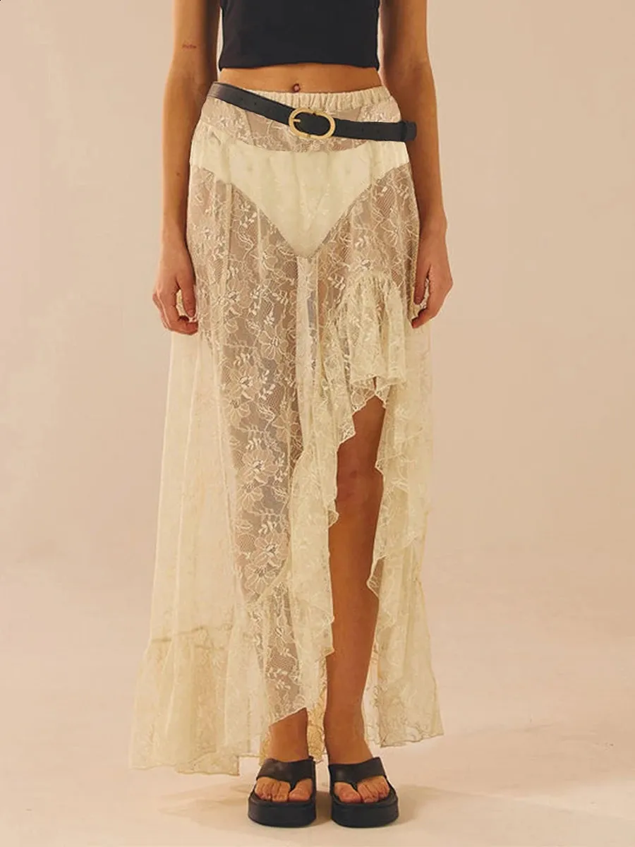 Y2K Flowy Midi Skirt: Vintage High Waist Lace Maxi Skirt Shop Now!