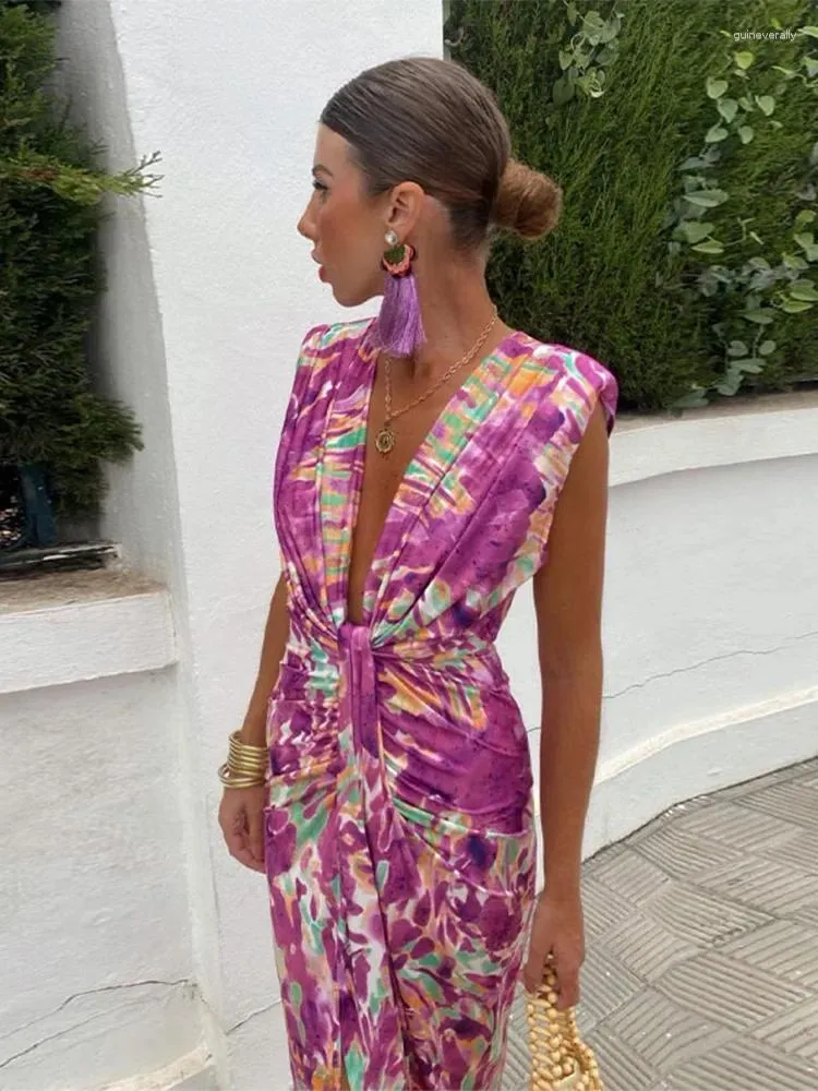 Womens Casual V-neck Front Knot Print Dress Sleeveless Ankle-Length Flutter  Sleeve Summer Dress with Empire Waist from Dhgate Basic & Casual Dresses -  price 34.97