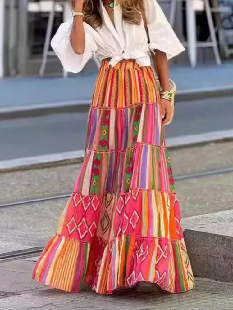 Save Big on Bulk Womens Ruffle Skirts Printed Ruffles A Line Skirt Women  Fashion Casual Bohemian Vacation Commuting Style Loose Long Skirts Trendy 