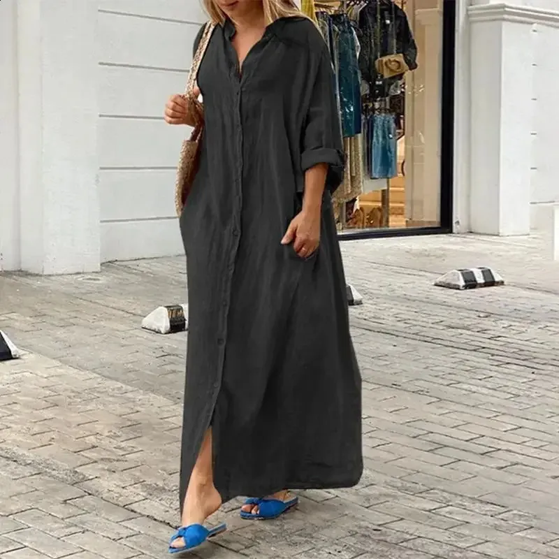 long tunic dresses for older ladies Plus Size Tunic Dresses for Women Buttons Crew Neck Long Sleeve Soft Midi Tshirt Dress with Pockets