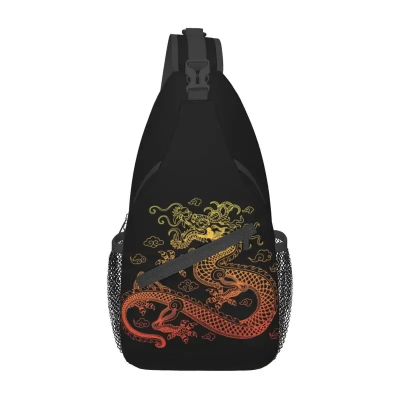 Chinese Dragon Sling Bag for Men - Red Totem Crossbody Backpack