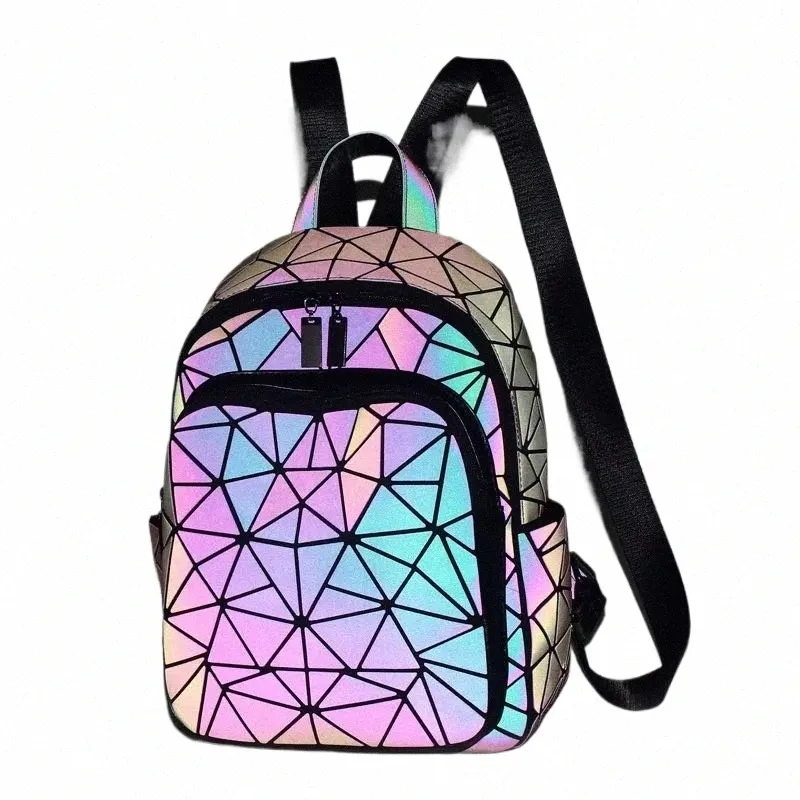 DHgate Holographic Geometric Luminous School Backpack for Women Reflective Foldable Travel Shoulder Bag Bags Luggage Accessories