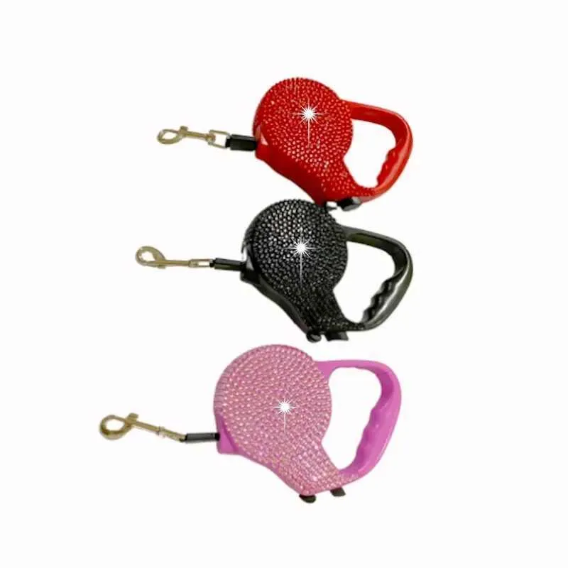 Resitance Dog Rope Retractable Rhinestone dog traction rope with Garbage...