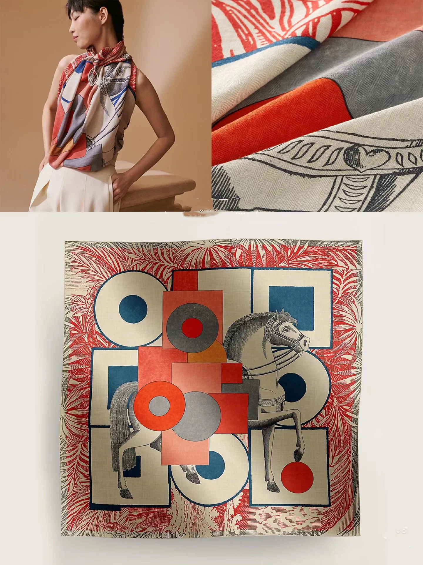 140*140cm Designer Top Silk Scarf H Large Double Sided Hand Rolled