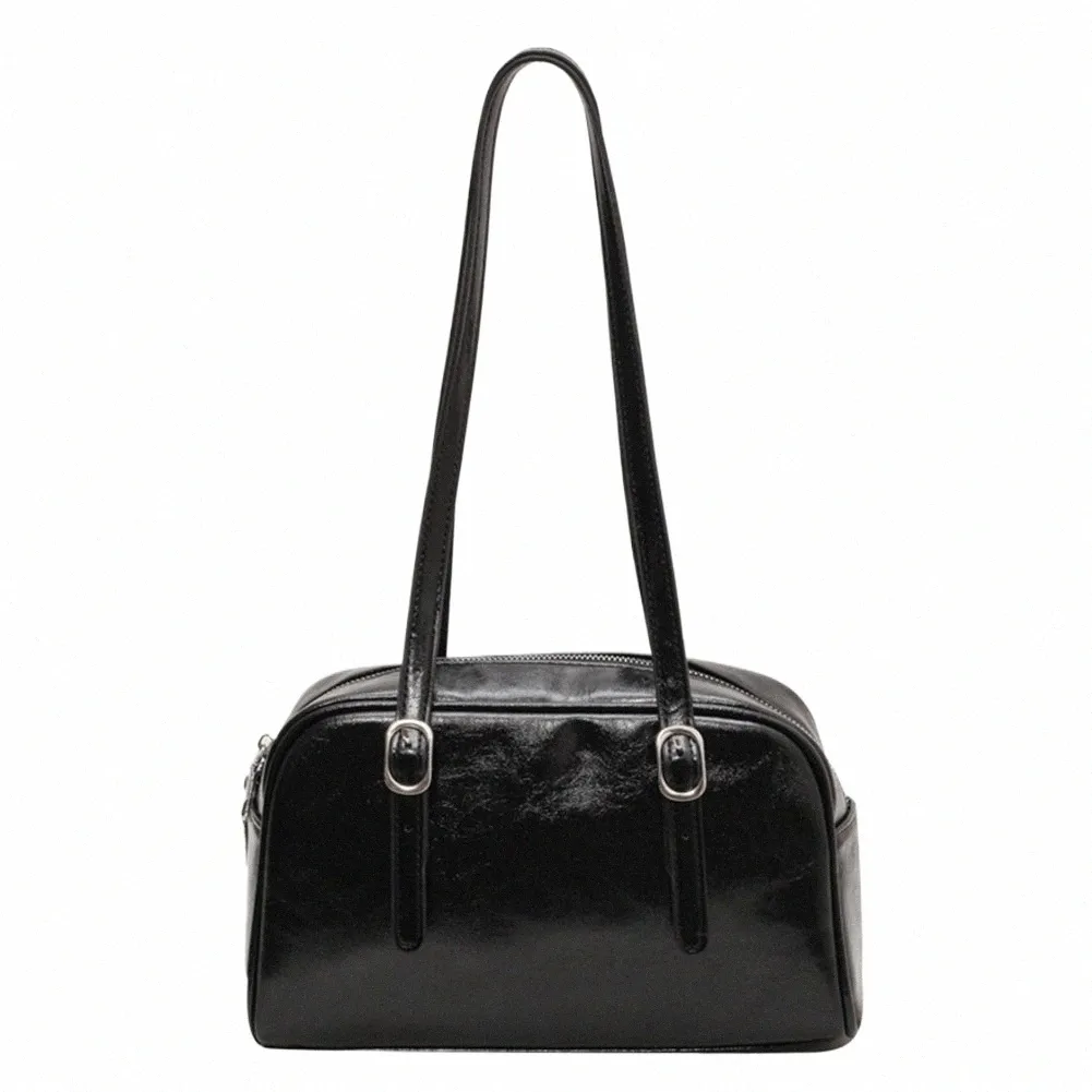 Women's Top Handle Shoulder Bag - Simple Leather Boston Bag, Small Underarm Purse - View #13