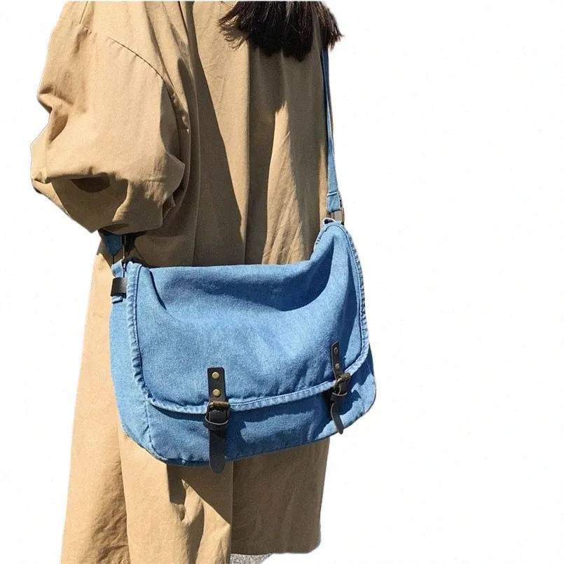 Denim Unisex Campus Bag With Foldable Cover, Crossbody Strap