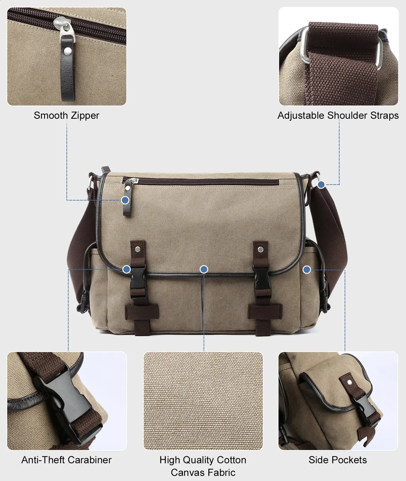 Vintage Canvas Messenger Bag for Men 13 inch Laptop Briefcase