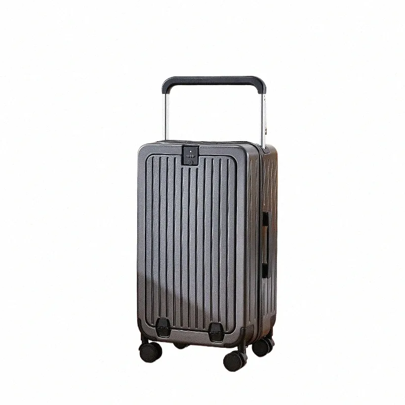 Wide Handle Rolling Suitcase Large Capacity Cabin Luggage with USB Cup  Holder, Carry-On Travel Trolley Bag, Durable Stylish