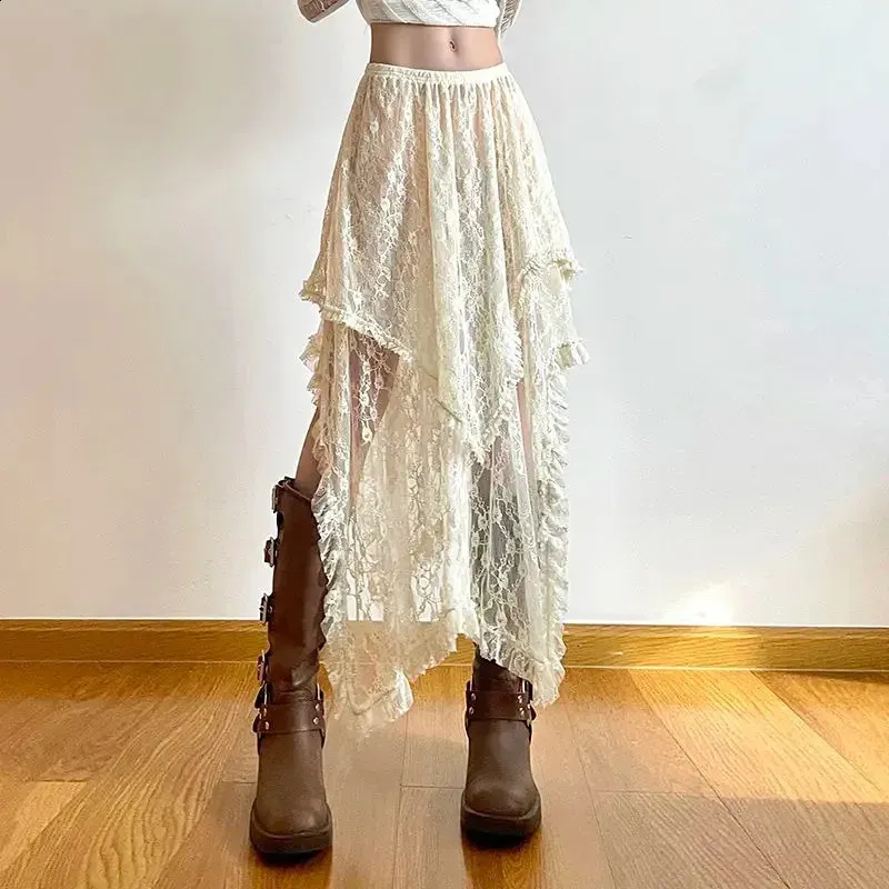 Boho Lace Skirt: High Waisted Asymmetrical Skirt - Vintage Fairycore ...