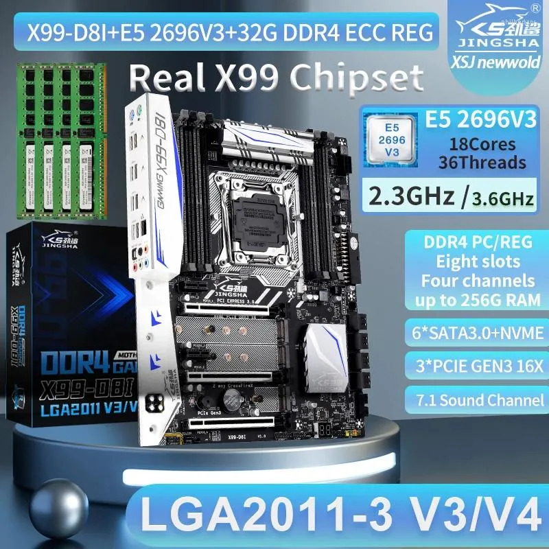 Motherboards JINGSHA X99-D8I Motherboard Kit E5 2696V3 Processor DDR4 4 8 32GB RAM Four Channels LGA2011-3 NVME WIFI M.2 Xeon X99