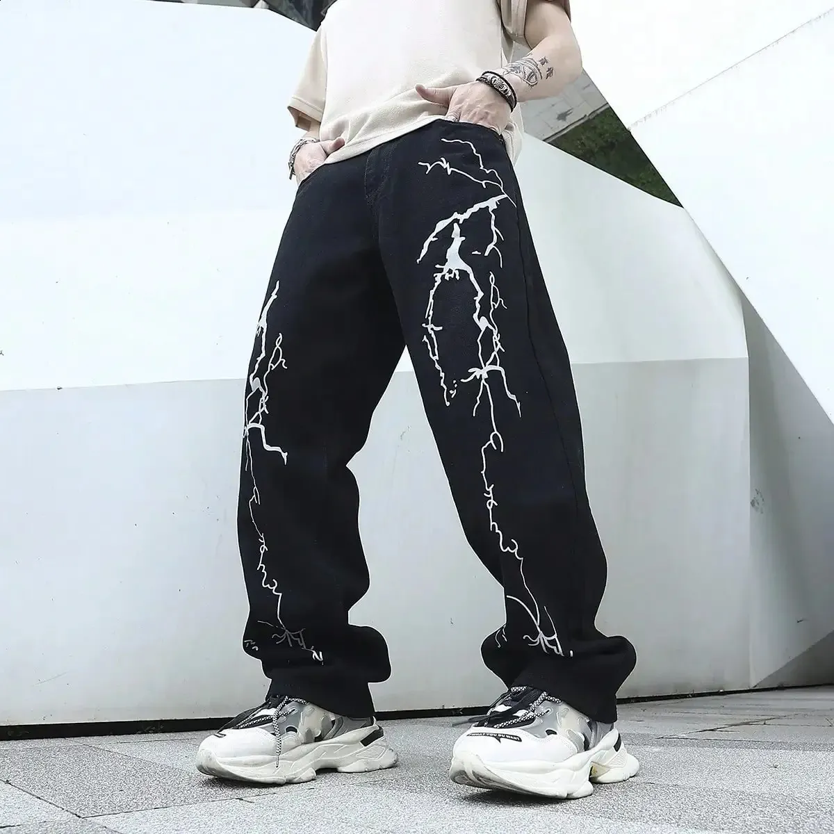 Gradient Graffiti Denim Pants for Men: Hip Hop Style, Loose