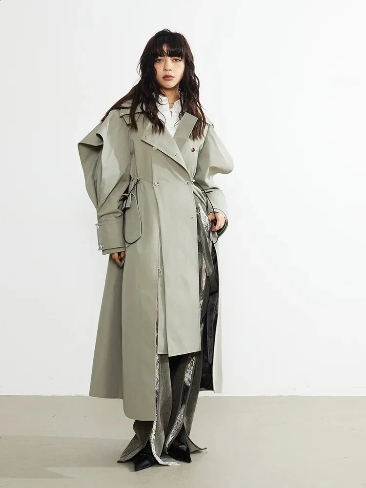 Lautaro Womens Trench Coat Double Breasted Long Spring Autumn Jacket ...