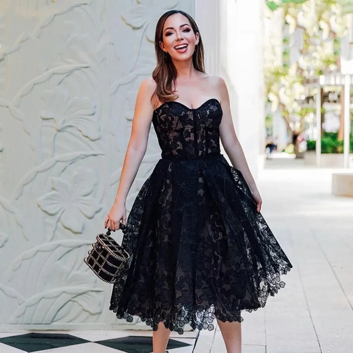 navy blue dress for baby girl Black A-line V-neck Lace Appliques Prom Dresses With Slit, Party Dresses,  MP822