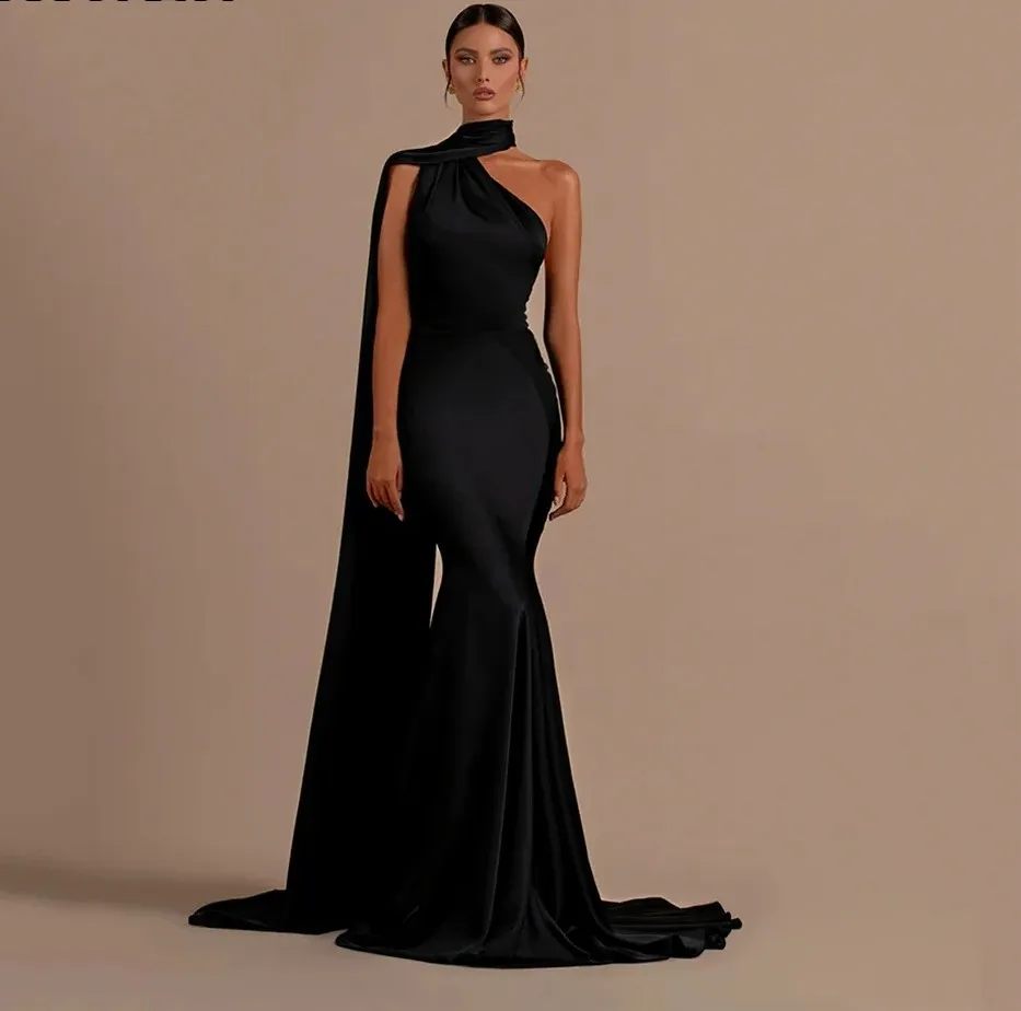 Black Satin Mermaid Evening Dress Backless Halter Sleeveless Formal Prom  Gown Floor-Length with Ruffles from Dhgate Evening Dresses - price 100.5