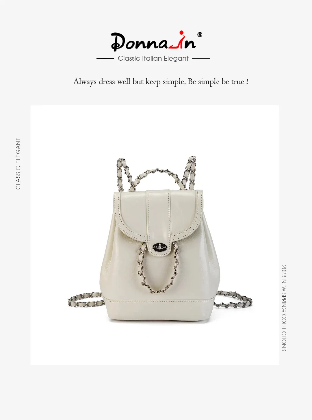 Beige Mini Backpack: Premium Leather City Bag with Metal Chains - Shop ...