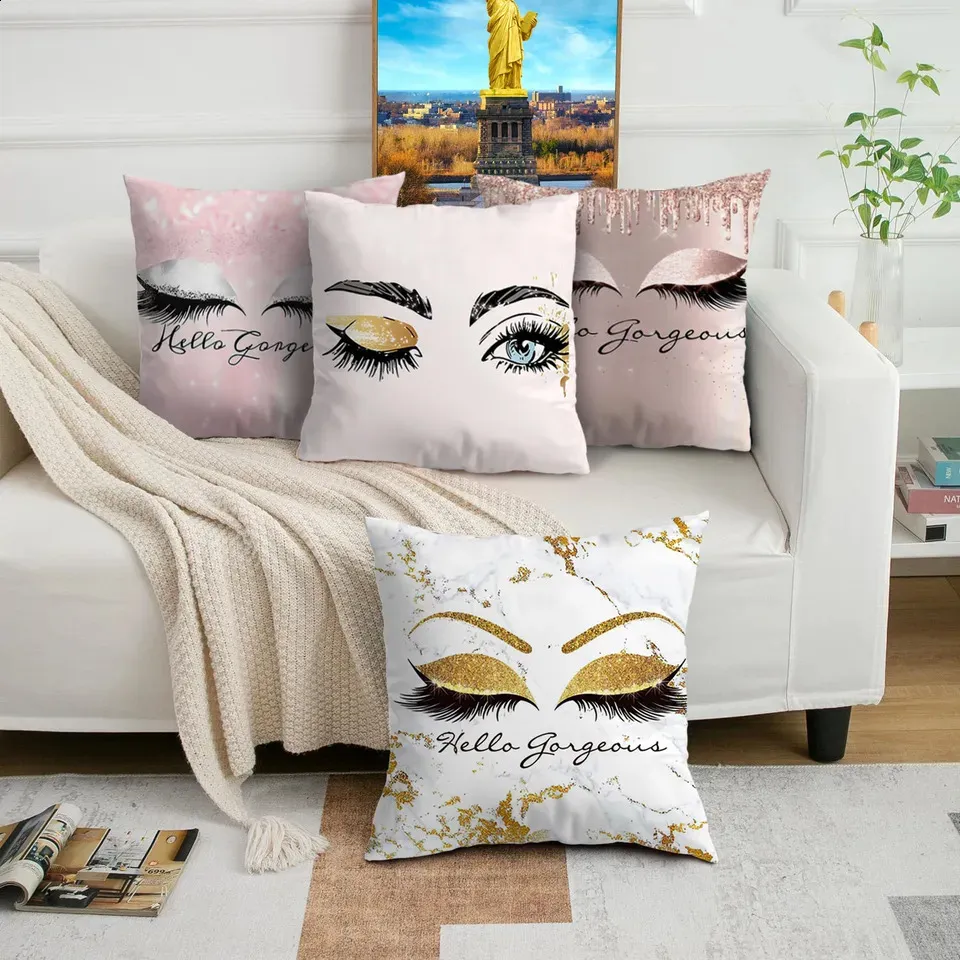 Peach Skin Pillowcase with Eyelash Pattern Soft Decorative Square Case for Sofa and Home Decor