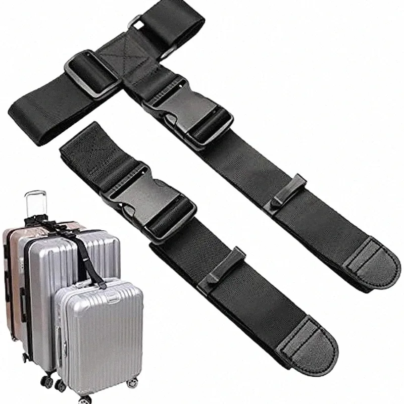 Adjustable Nylon Luggage Straps with Metal Buckle for Suitcases in Black  (2-Pack)
