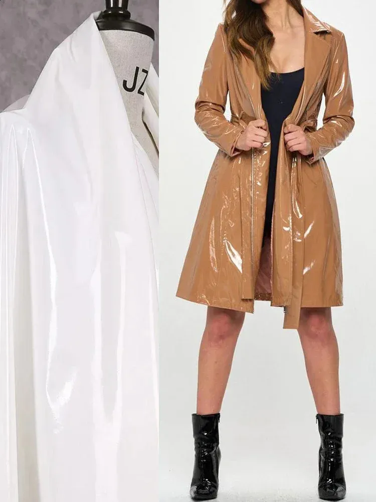 Shiny Patent Leather Trench Coat: Elegant Long Jacket with
