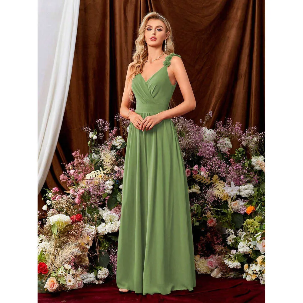 Green Chiffon Green maternity bridesmaid dress with Ruched Ral Straps, Plicated Detail, and Tie Back - Long Clover Style