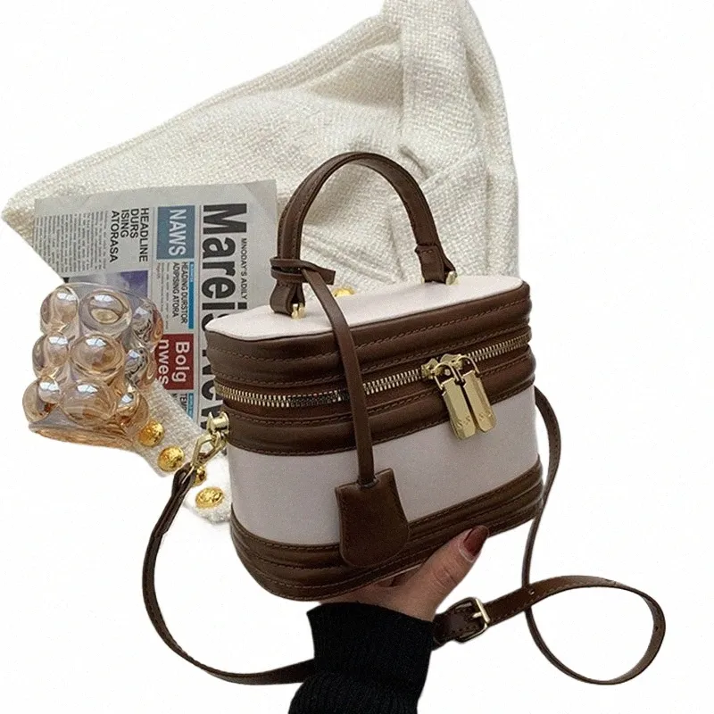 Leather Shoulder Bag with Gold Tone Accents