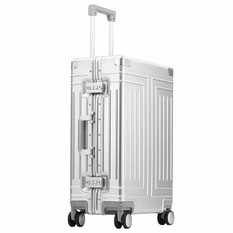 Metallic Aluminum Alloy Waterproof Trolley Suitcase, 20/24/26/30