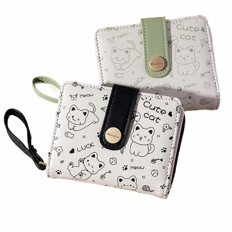 Cute Cartoon Girls Wallet Japanese Style Short Student Card Holder,  Zipper Coin Purse Key Storage Bag for Women Adorable Functional!