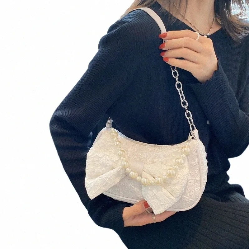 Pearl Bow Underarm Bag for Women Summer Fresh Mini Shoulder Bag, Cute  Girl Handbag, Elegant Menger Style, Lightweight Chic